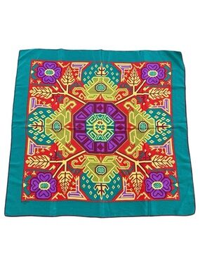 LANVIN Paris Silk Square Scarf 27” Colorful Aztec Geometric Fashion Scars‎